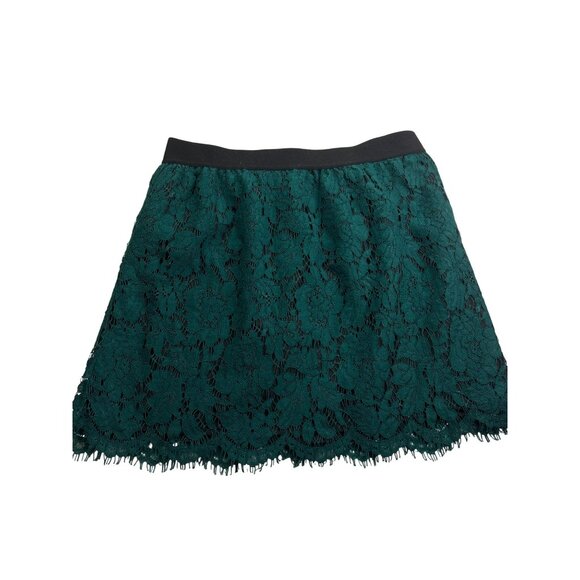 J. Crew Womens Lace A-Line Skirt Size 4 Knee Length Kelly Green Black Elastic Wa - Picture 1 of 4